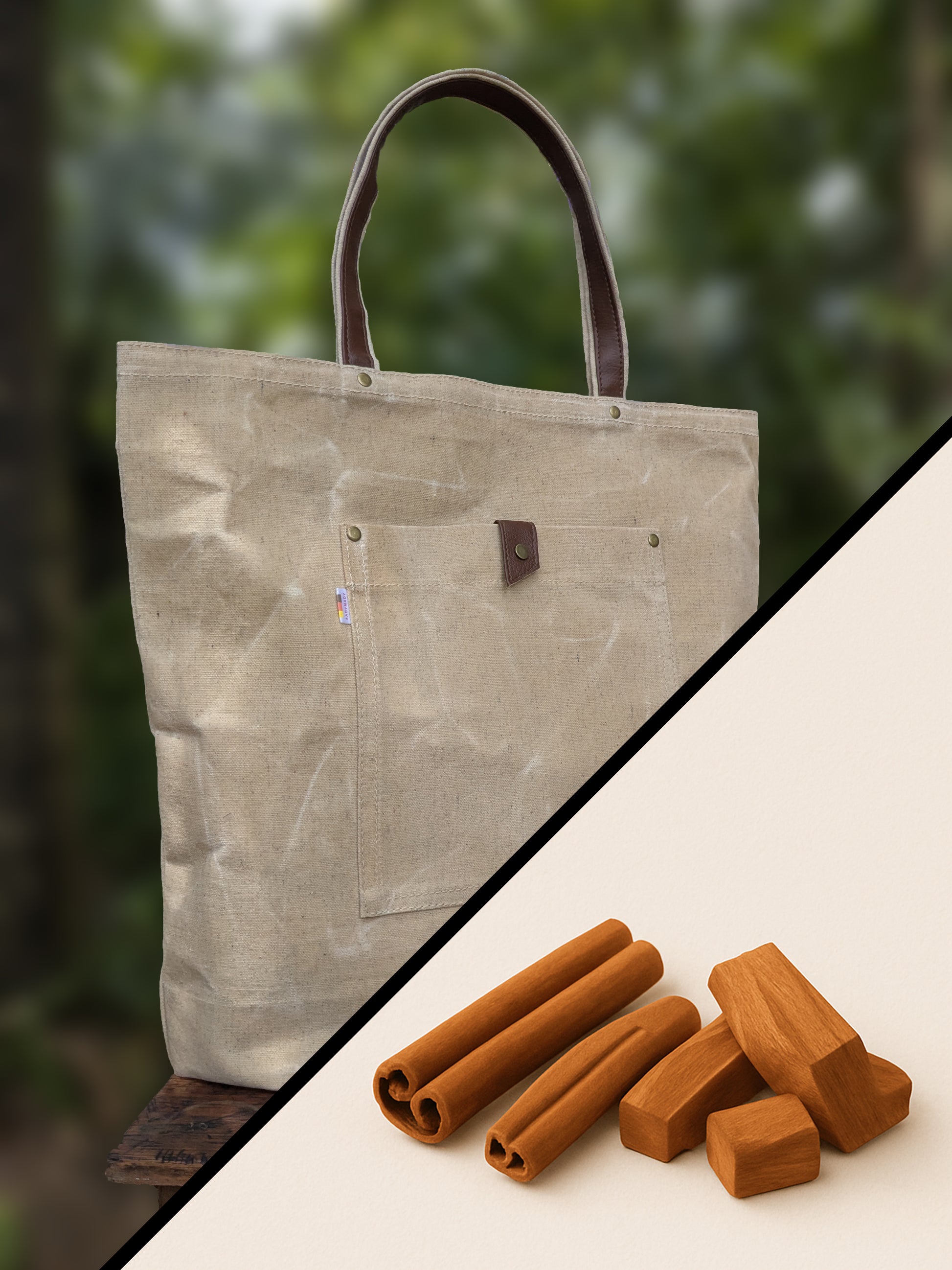 Waxed canvas tote bag.