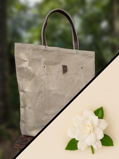 Waxed canvas tote bag.