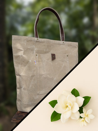 Waxed canvas tote bag.