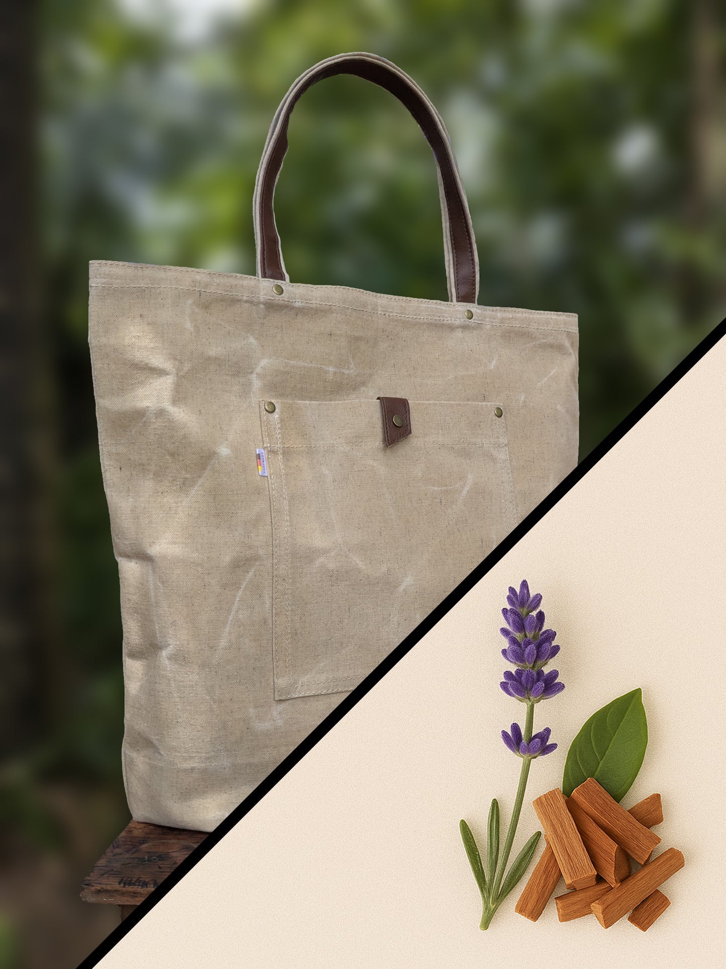 Waxed canvas tote bag.