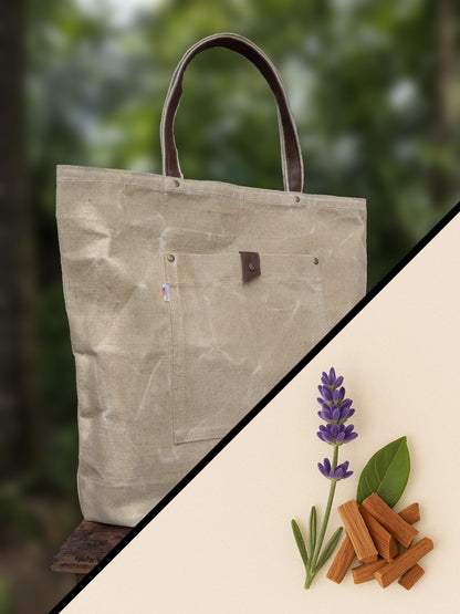 Waxed canvas tote bag.