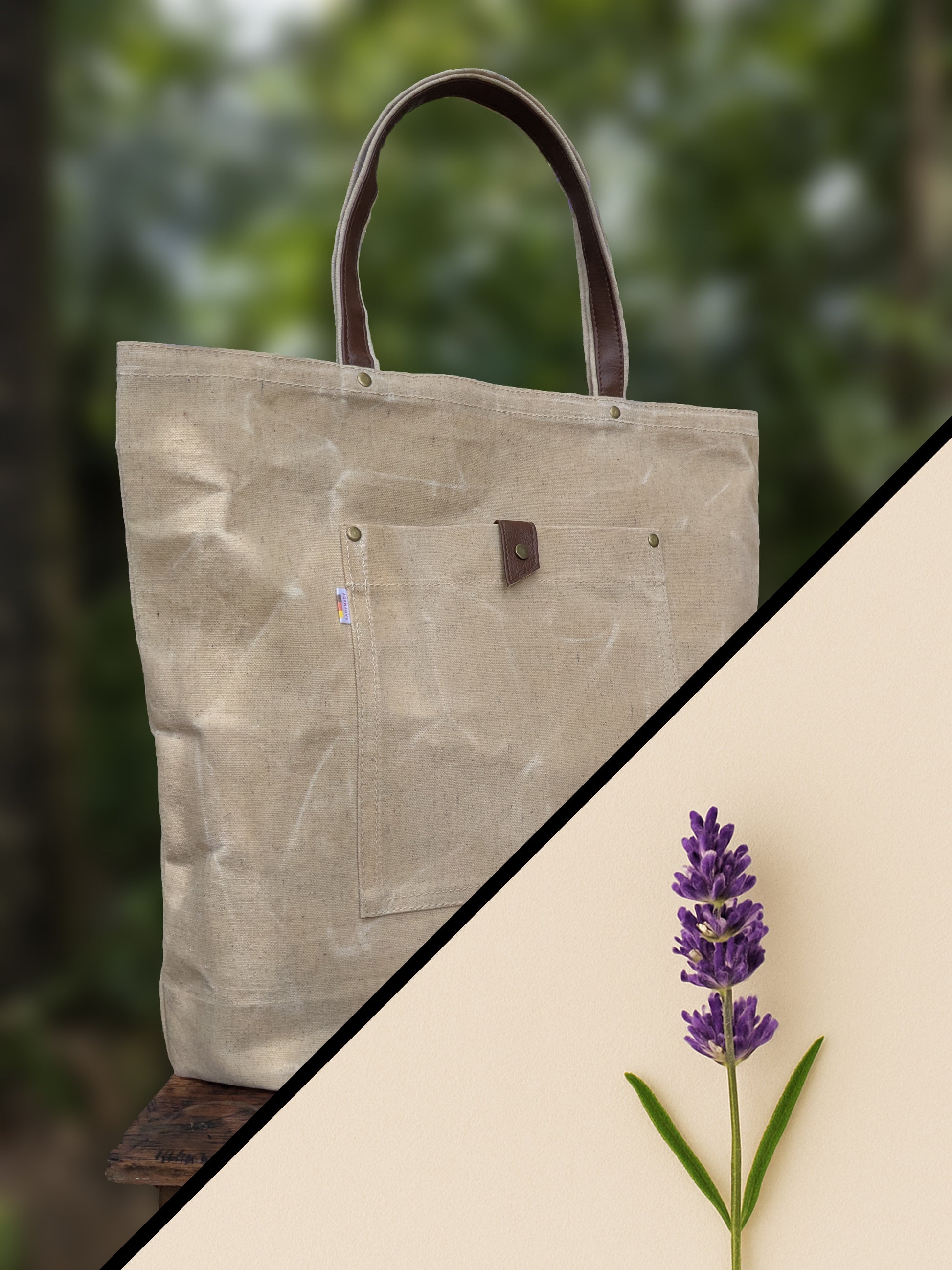 Waxed canvas tote bag.