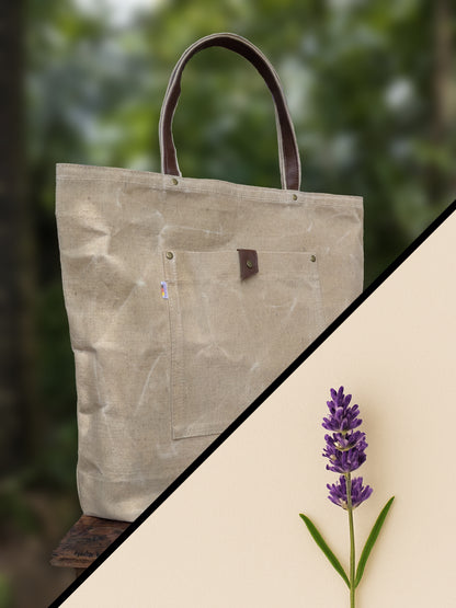 Waxed canvas tote bag.