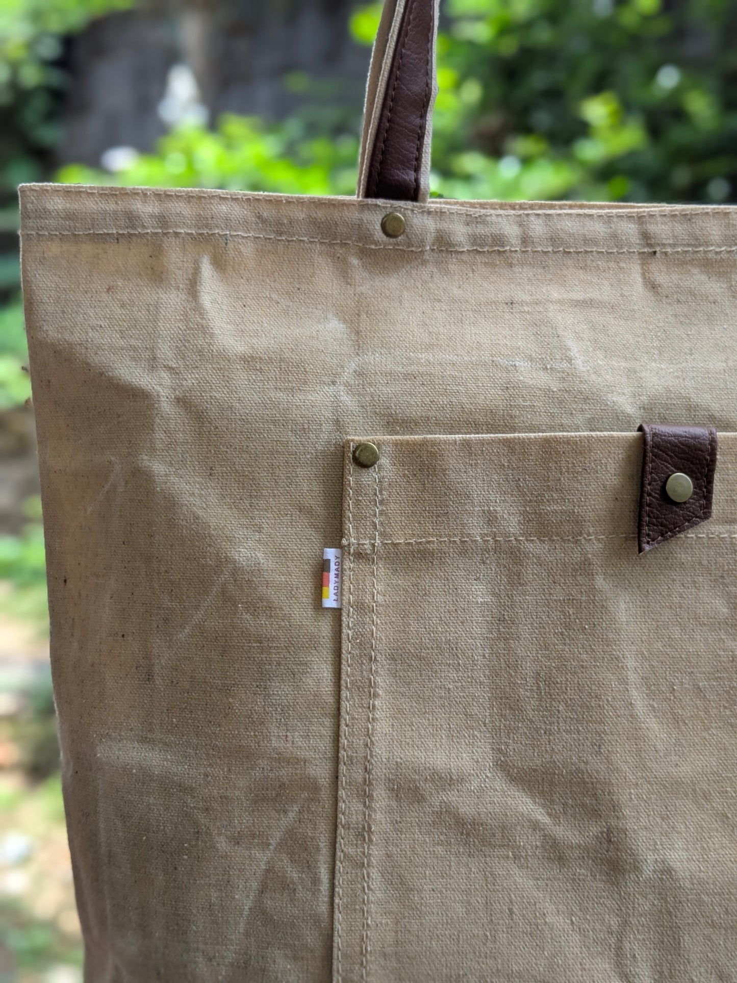 Waxed canvas tote bag