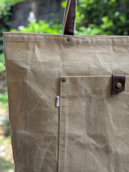 Waxed canvas tote bag